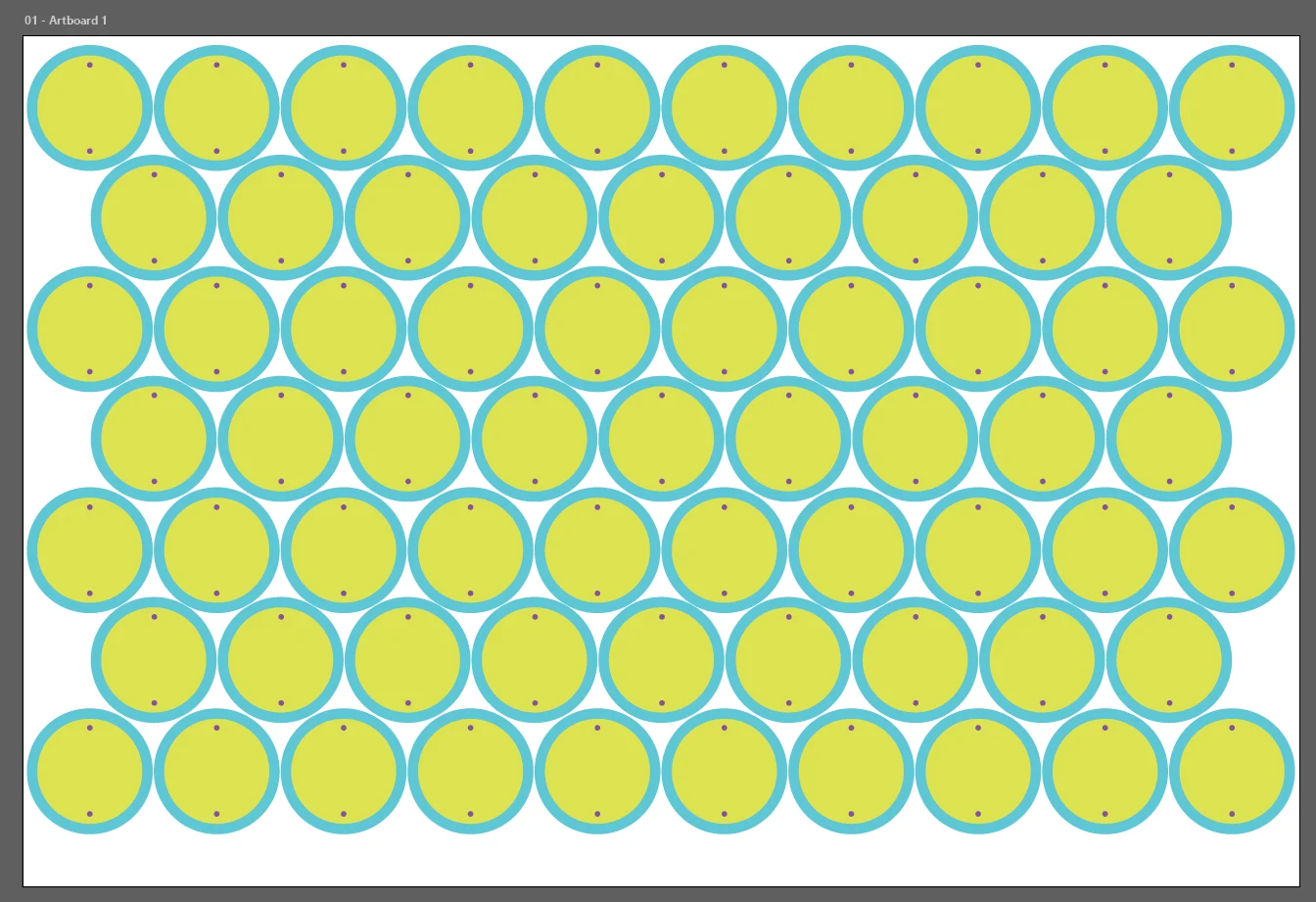 Nesting layout of donuts, each centre offcut with a small mounting hole