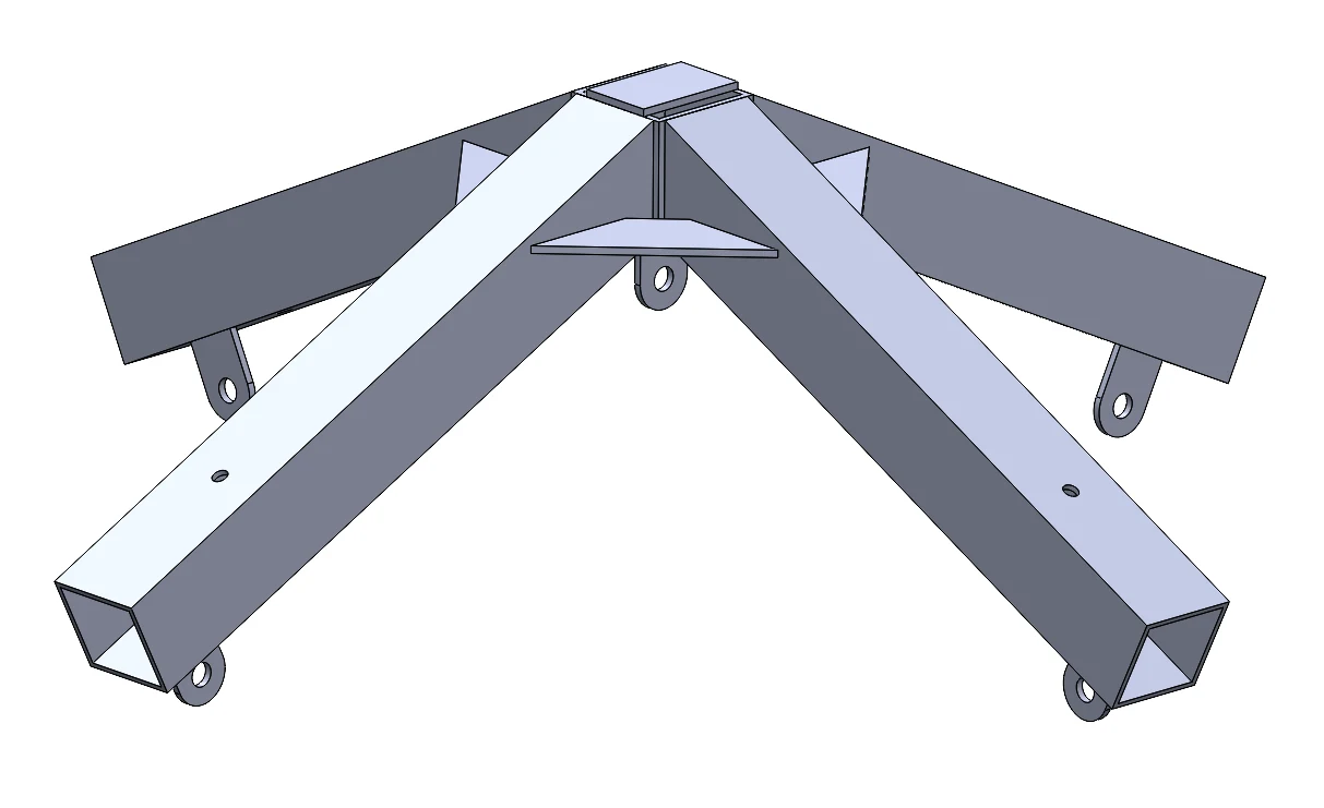CAD render of the crown: four tube arms welded to a central square tube