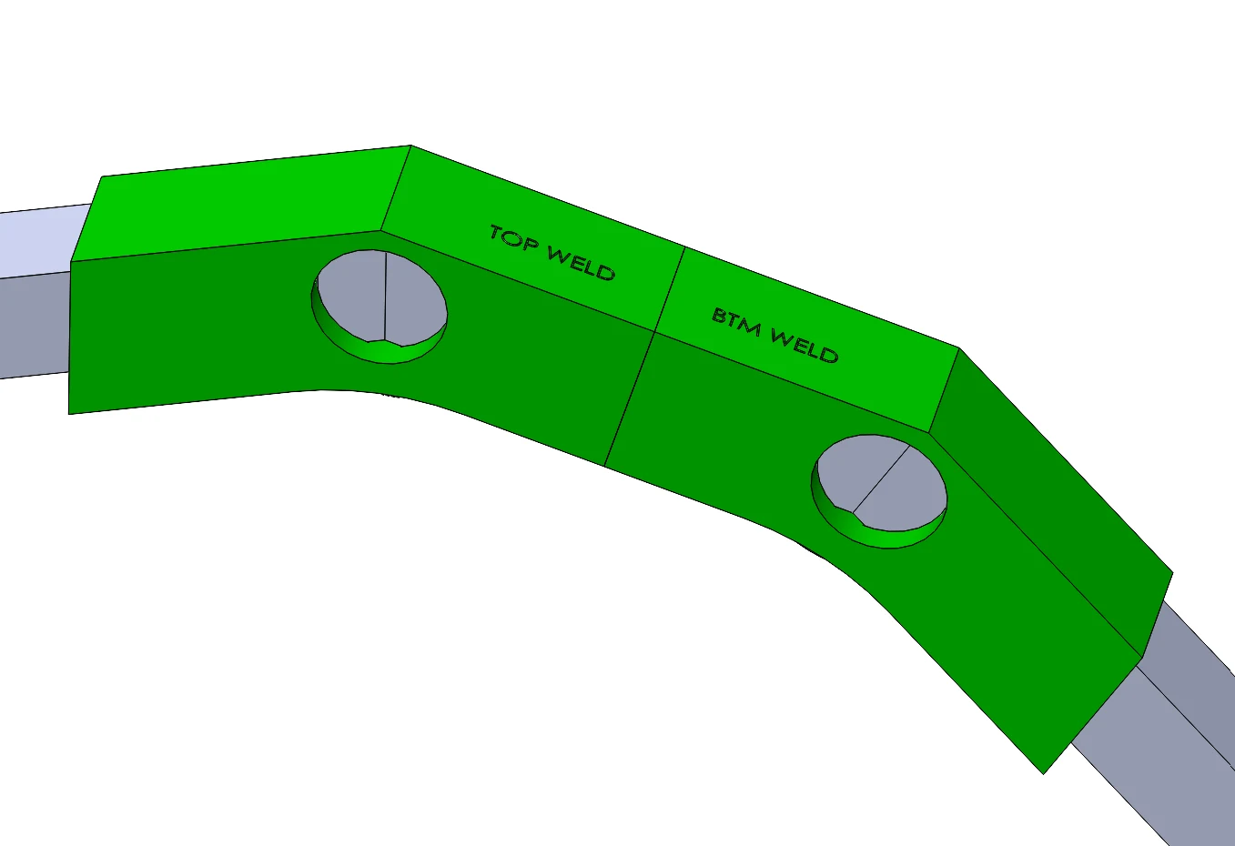 CAD render of a printed weld fixture holding a mitered joint
